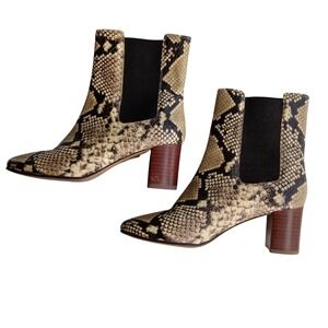 J. Crew Snakeskin Print Leather Chelsea Block Heel Ankle Booties Boho Western